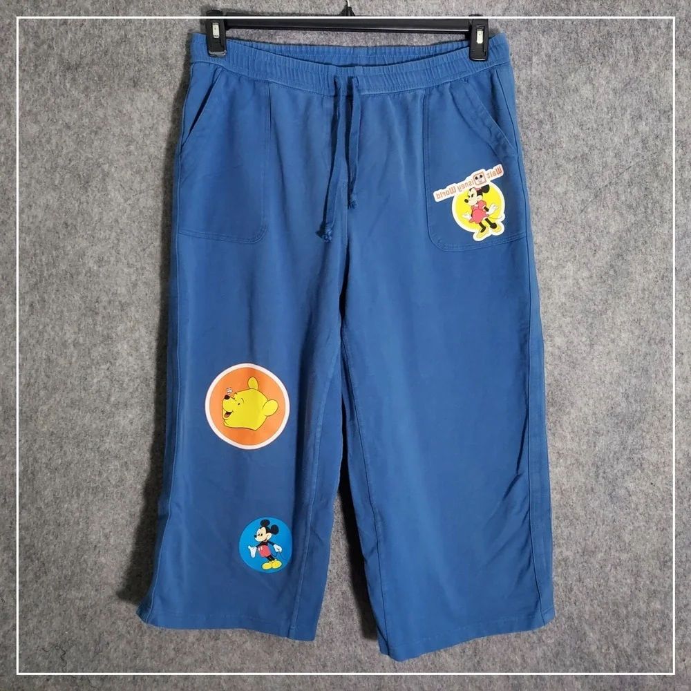 Disney Pants Women XL Blue Vault Collection Mickey Pooh Crop Jogger Retro‎ 50th